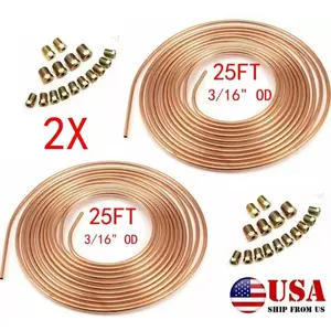 Professional Brake Line Kit 3/16 OD Copper Nickel Coil with Fitting Set Meets OEM Standards Easy to Bend & Flare