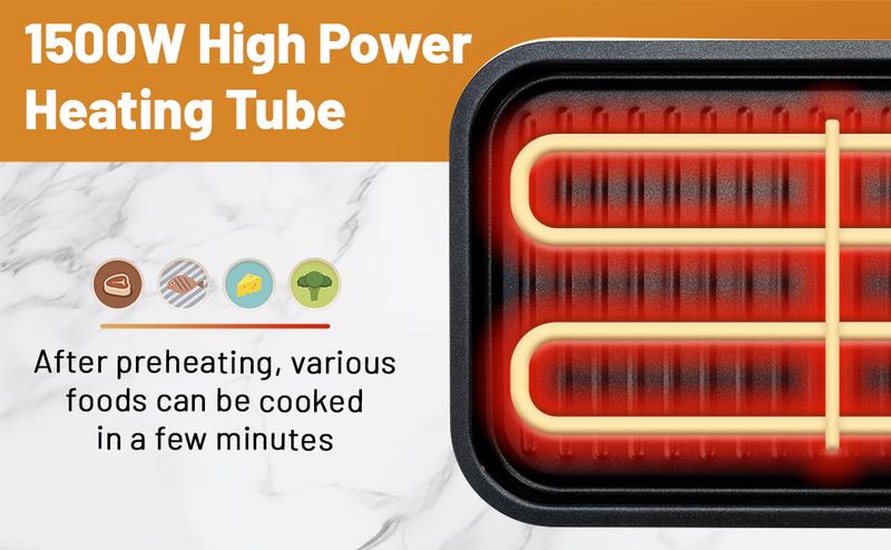 Pukomc Indoor Smokeless Grill Yellow, Non-Stick Cooking Removable Plate, Portable Electric Korean BBQ Grill with Temperature Control, Dishwasher Safe Nonstick Coating Griddle