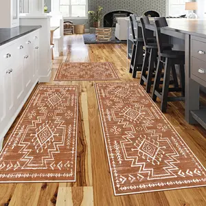 3PCS-20“x32“+24“x47“+24”x71“ ,Boho Style Kitchen Rug Set of 3 Non-Slip Mats Washable for Indoor Use in Kitchen Laundry Hallway Entryway