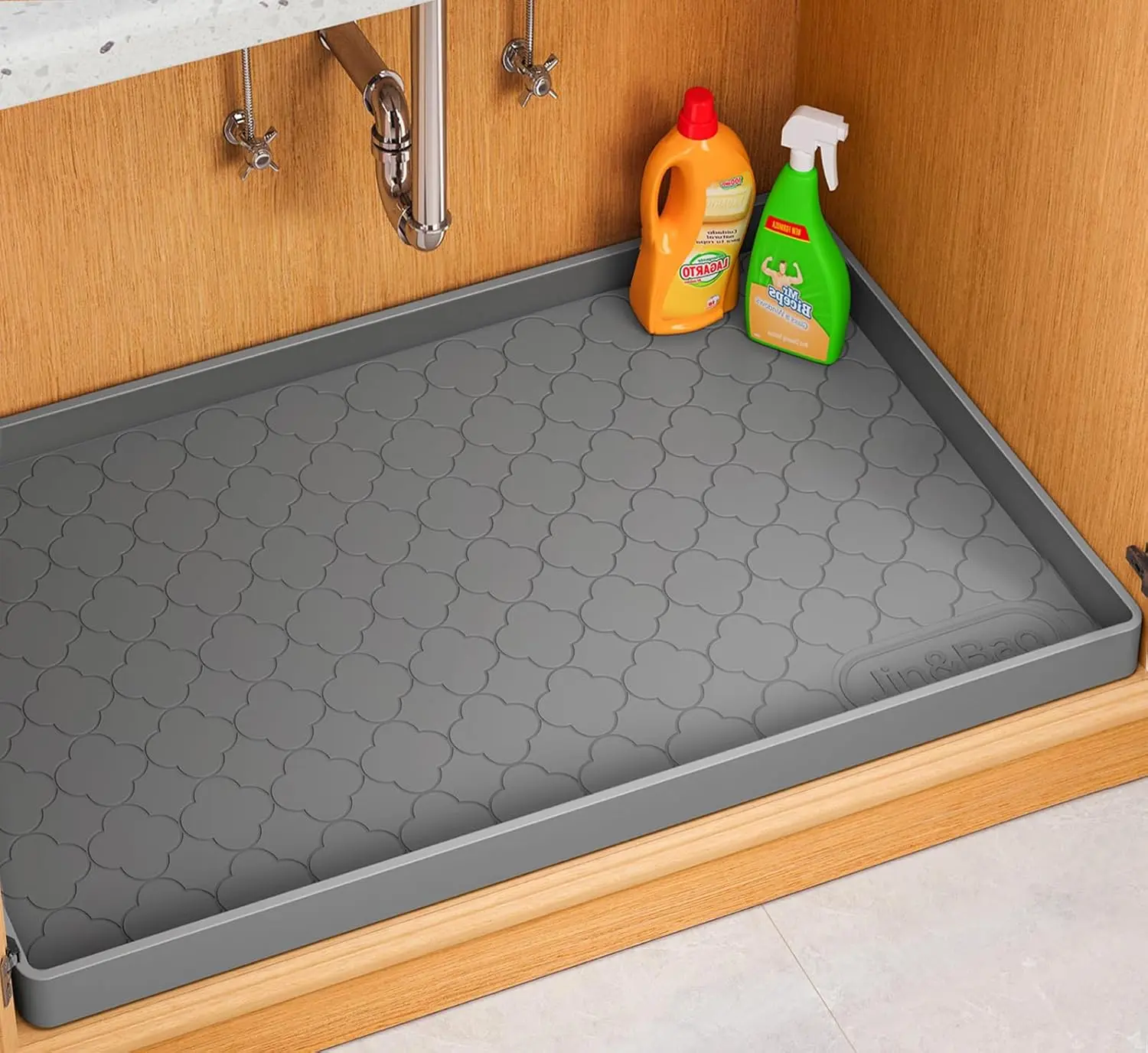 1-Piece Thick Silicone Under Sink Mat - Seamless Mold Waterproof Protector with Raised Edge, Protective Layer, Home & Bathroom Kitchen Cabinet Use, Multi-Size, Default (34''x22''), 31''x22'' Sizes, Wipes Clean Multipurpose Tray