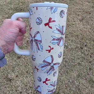 Baseball & Bows 40 oz No Spill Lid Double Wall Insulated Stainless Steel Tumbler