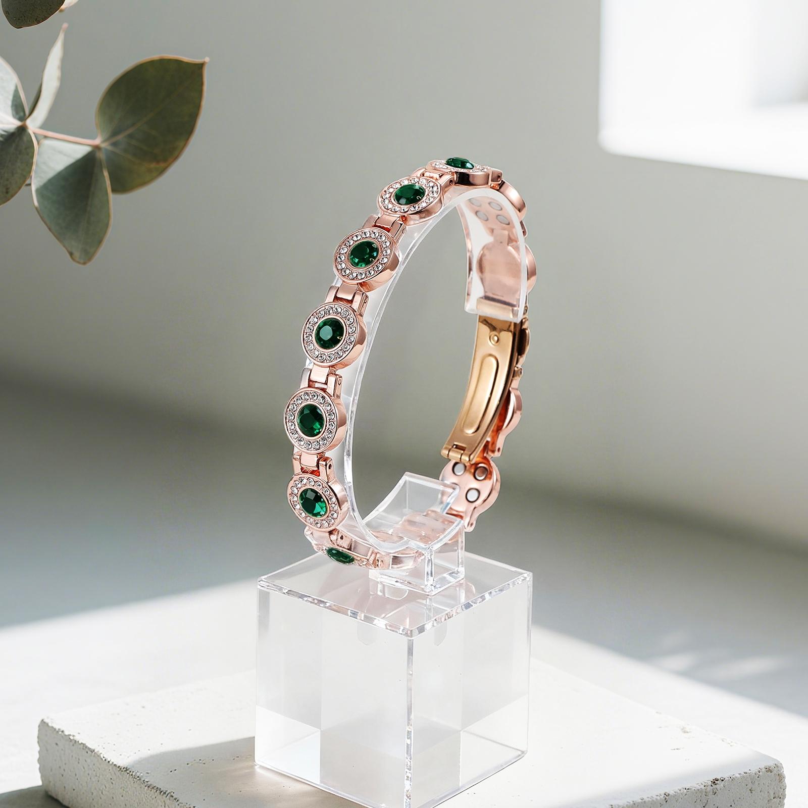 Jecanori 4X Strength Magnetic Copper Bracelet for Women-Updated 3800 Gauss Magnets-Adjustable Length with Secure Clasp-Premium Multi-Facet Crystal Inlays SpringStatements