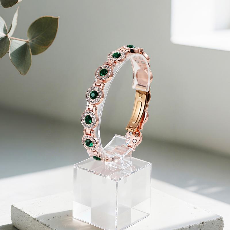 Jecanori 4X Strength Magnetic Copper Bracelet for Women-Updated 3800 Gauss Magnets-Adjustable Length with Secure Clasp-Premium Multi-Facet Crystal Inlays