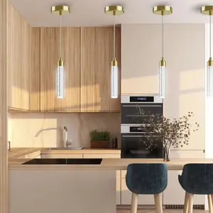 Pendant Lights for Kitchen Island, 3CCT Crystal LED Pendant Light Fixture, Adjustable Gold Hanging Light with Bubble Glass, Modern Dimmable Pendant Light for Dining Room Bedroom Over Sink