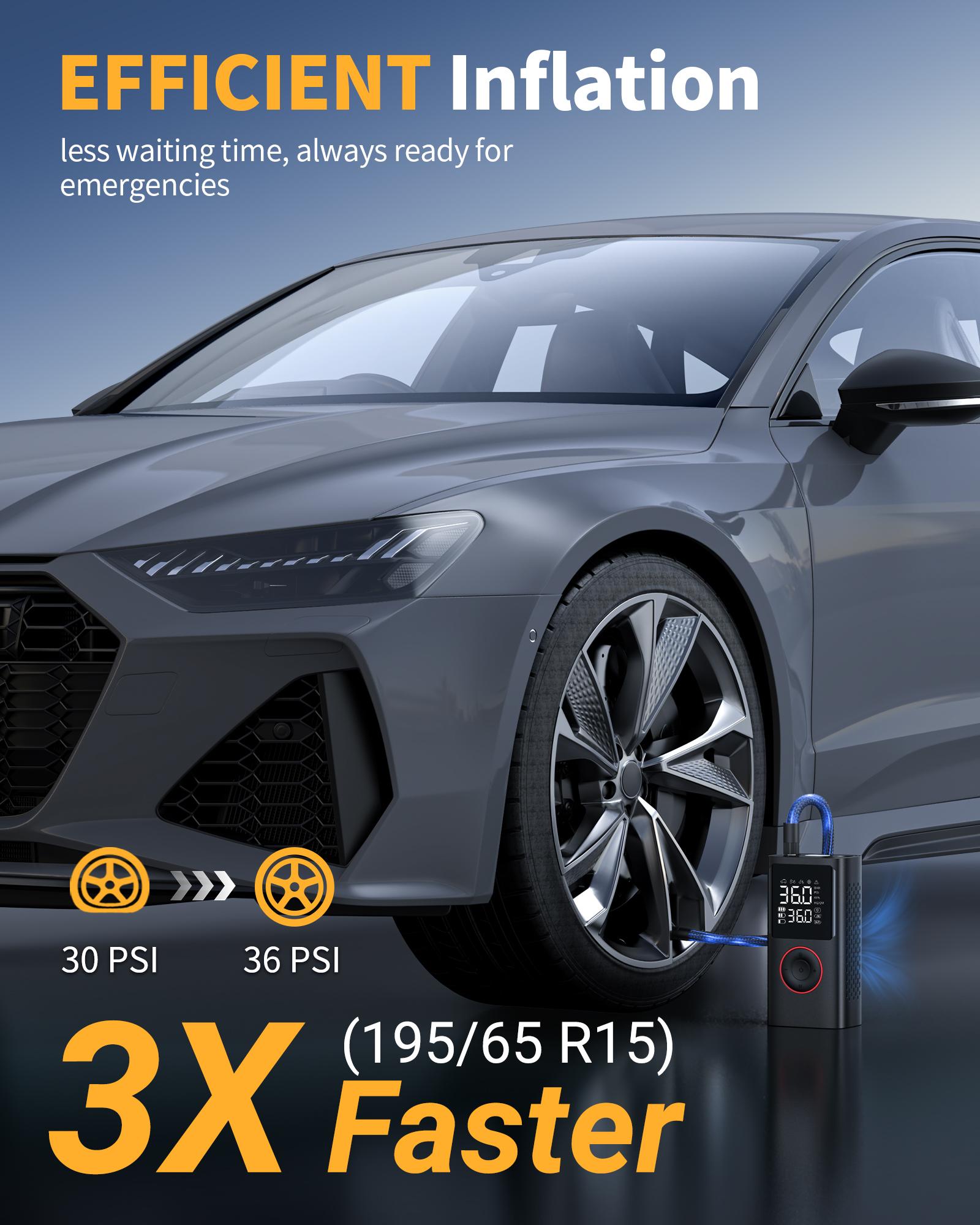 Powools  Cordless Tire Inflator Portable Air Compressor with Large Capacity Battery Wireless Digital Display Enhanced Safety Features for Cars & Inflatables