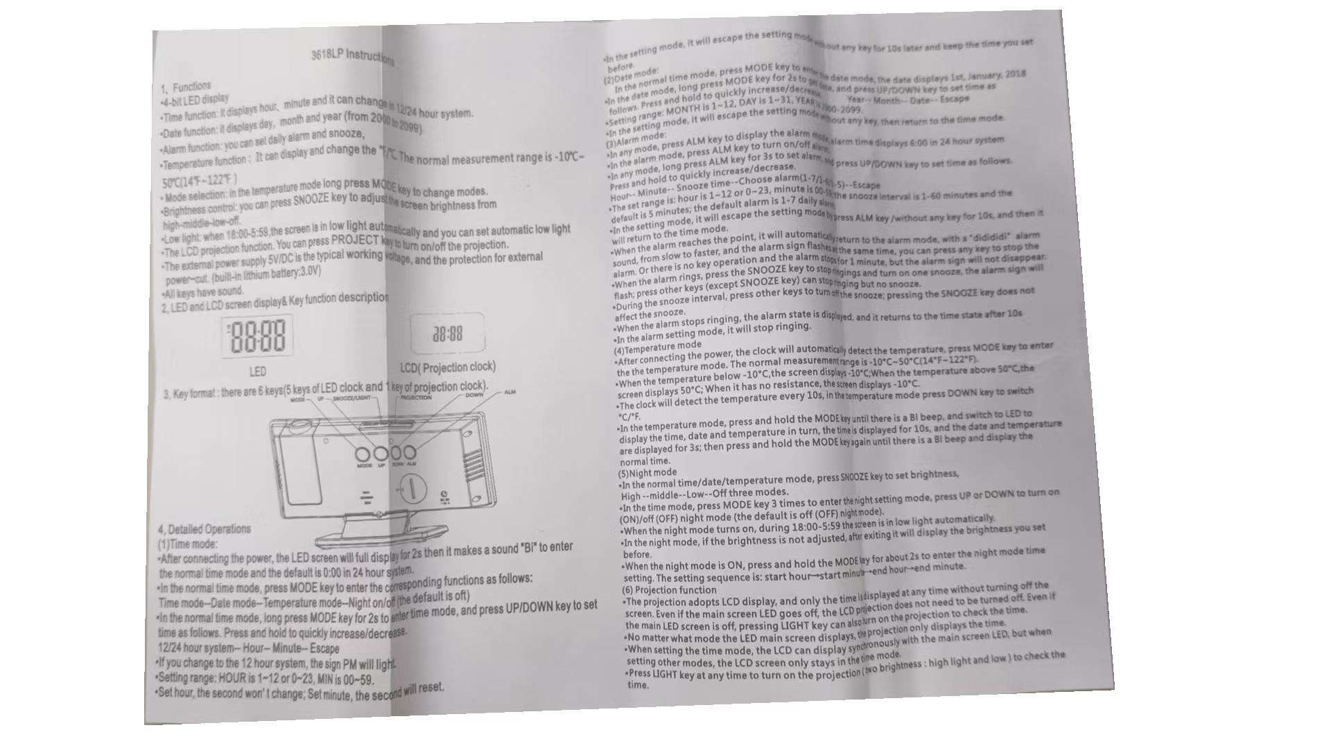 LED Digital Projection Alarm Clock 7.8" Large Display 180 °   Rotatable Projector Date Week Display Adjustable Brightness Sleep Mode Voice Control 12/24H Time Format