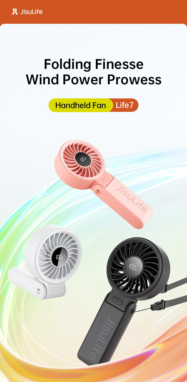 JISULIFE Portable Mini Fan 5000mAh, 150° Foldable USB Fan with 5 Speeds, 3-in-1 Handheld/Desk/Neck Strong Wind Fan, Lightweight Cooling for Travel & Concerts, Perfect Gift for Family & Friends