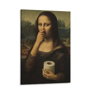 Funny Mona Lisa Bathroom Wall Art Humor Amusing Toilet Art Pinching Nose Wall Decor
