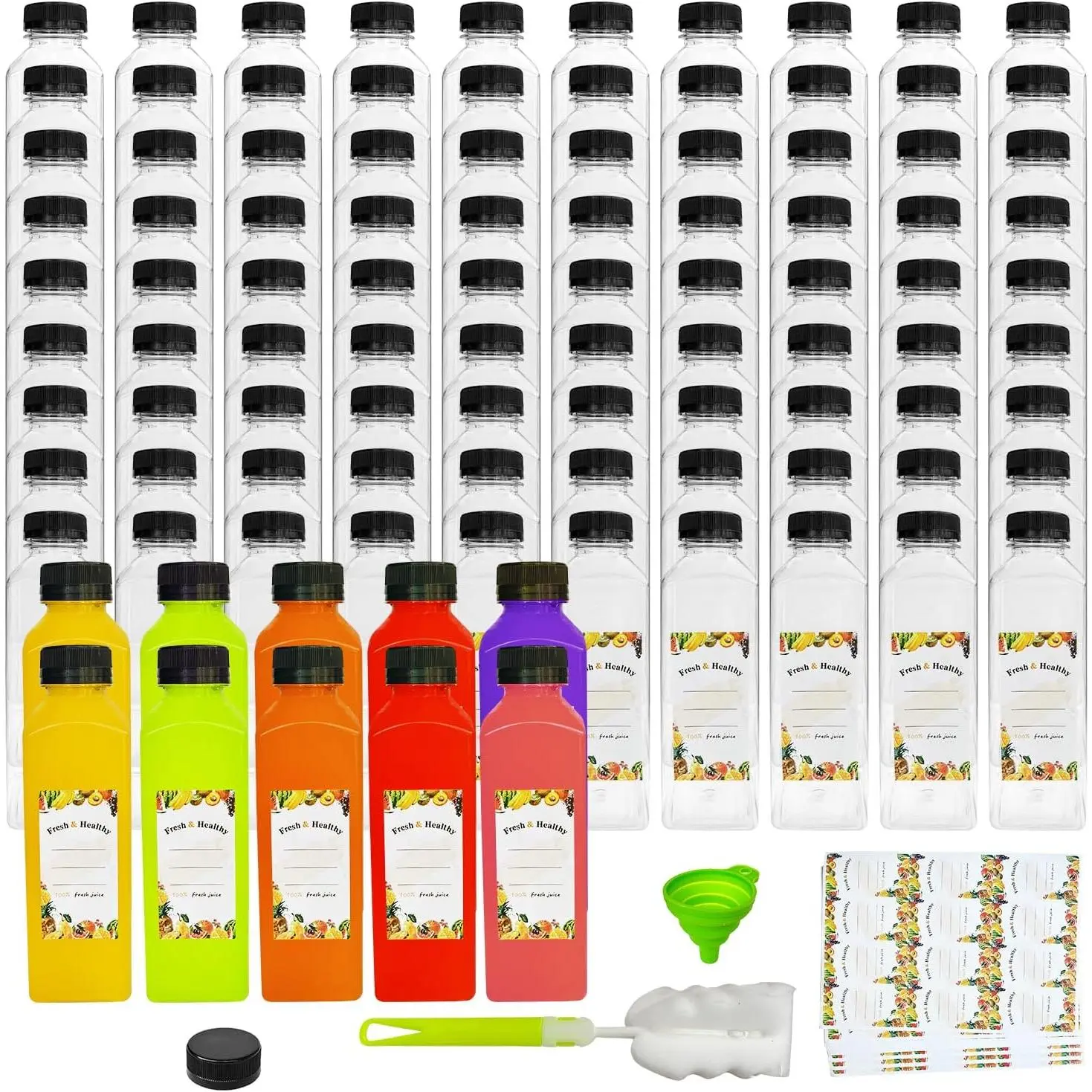 100 count 16 oz Plastic bottles with ,Juice bottles with caps,  Clear Bulk Beverage Containers for Juice, Milk and Other Beverages