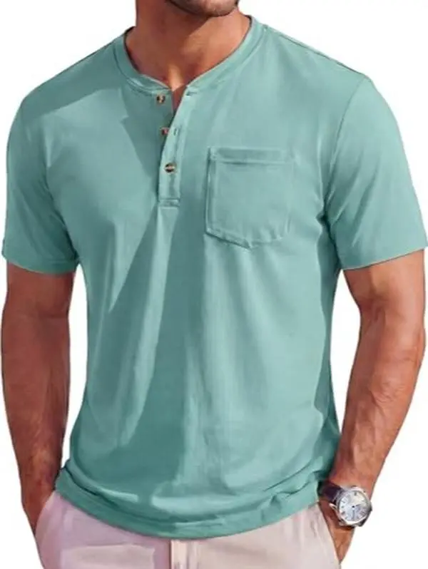 MAGCOMSEN Men's Casual Henley Shirt, Short Sleeve Breathable Cotton Top with Pocket for Summer and Formal Wear