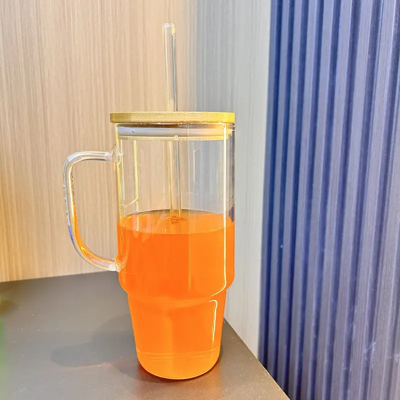 Product Introduction of Halloween Giftting -40 oz Glass Tumbler with Handle, Glass Cups with Lids and Straws, Bamboo Wide Mouth Fits in Car Holder Reusable Iced Coffee Cup Bottle Drinkware, Gifts Back to School, Dorm, Study, Work & Home Essential Glassware, Study Buddy Glass Mug 4