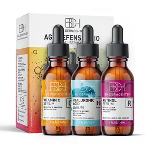 BH Dermcenter Age Defense Trio Serum Set - Vitamin C, Retinol & Hyaluronic Acid for Face & Eyes, 30ml Each, Paraben-Free, Cruelty-Free