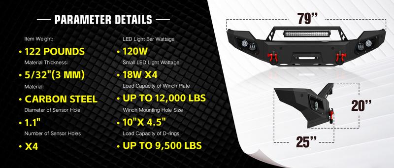 for Ford F250 F350 F450 Front & Rear Bumpers Compatible for 2011-2016 3rd Gen Super Duty w/Winch Plate