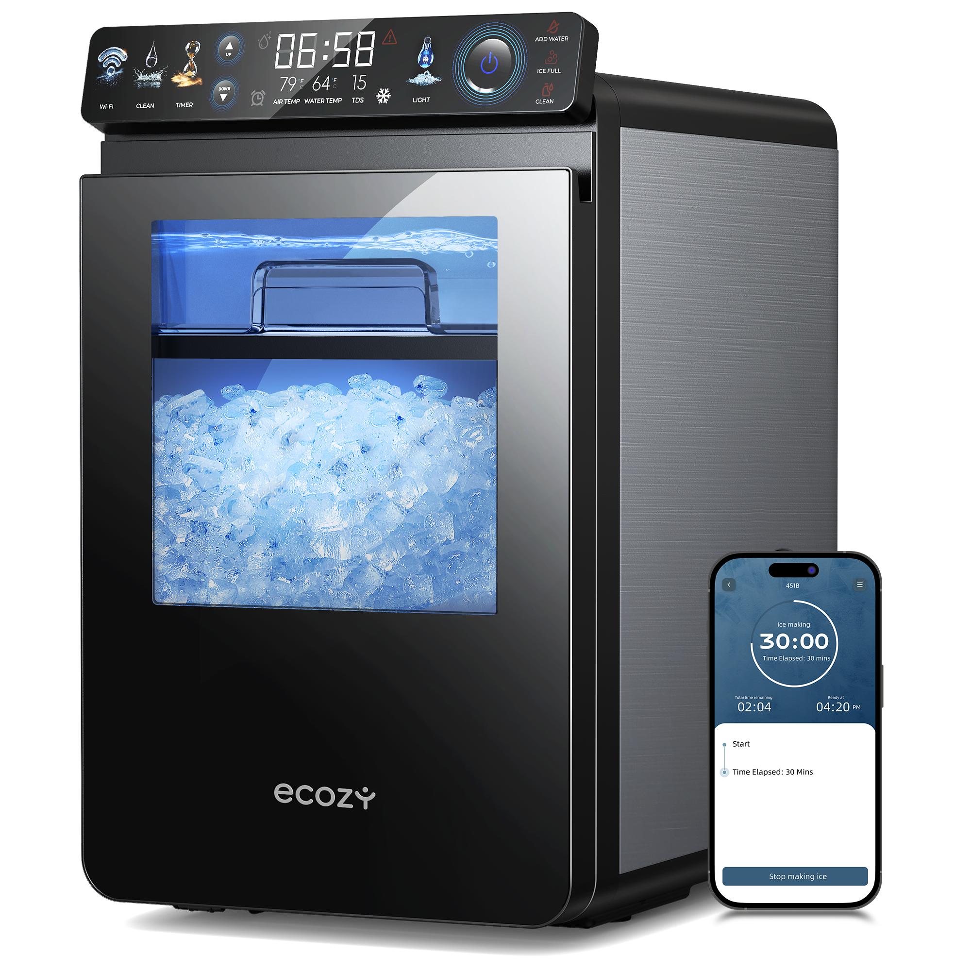 ecozy Countertop Sonic Nugget Ice Maker Chewable Ice Cubes 33 lbs Daily Output Self-Cleaning Stainless Steel for Party Kitchen Bar Black Friday Deal