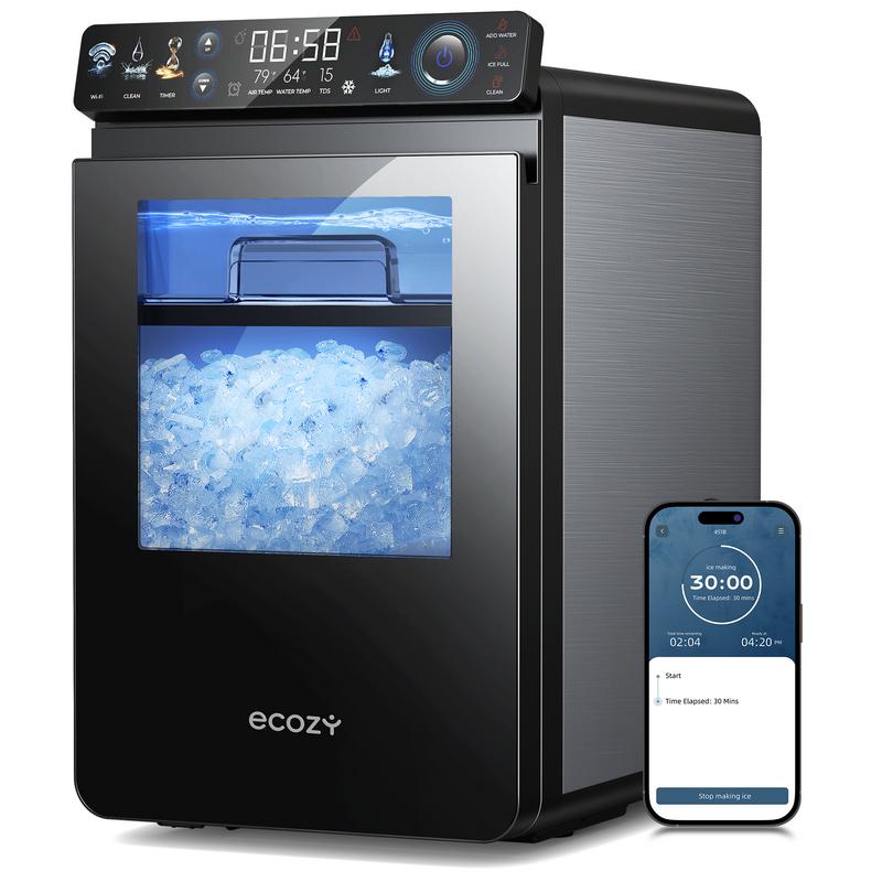 ecozy Countertop Sonic Nugget Ice Maker Chewable Ice Cubes 33 lbs Daily Output Self-Cleaning Stainless Steel for Party Kitchen Bar Black Friday Deal