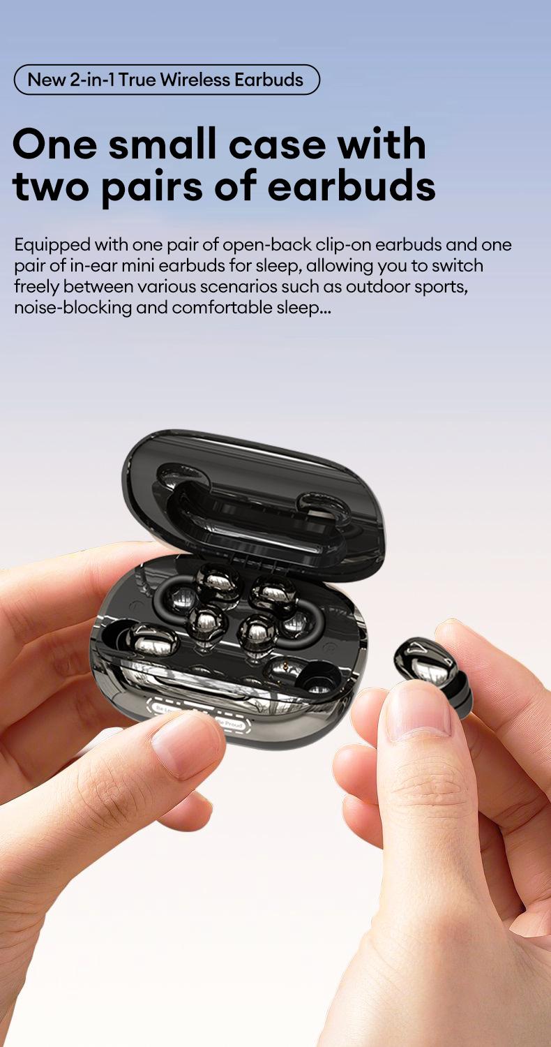 HYUNDAI Power bank & Ear clip type & Sleeping type 3-in-1 wireless Bluetooth headphones,Can charge the phone in reverse,With two pairs of headphones included,Waterproof and sweat-proof, with excellent sound transmission quality,Suitable for couples,sports