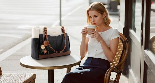 LOVEVOOK Women's Leather Laptop Bag with Large Cup Holder, Vintage Work Tote for Office & Travel, Thickened Compartment for Computer Protection, Elegant Design for All Occasions,TikTokShopStockUp