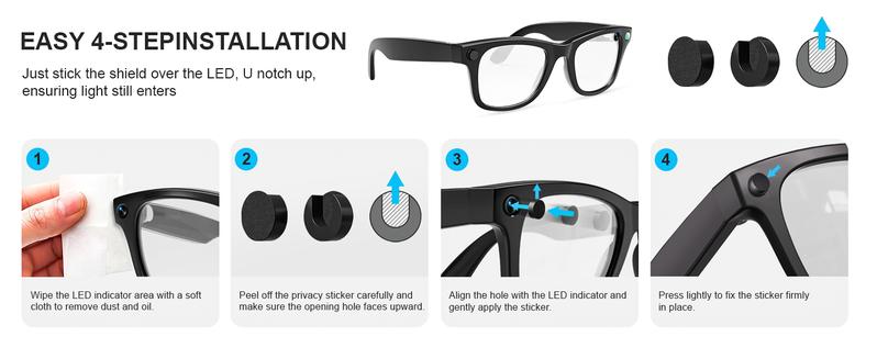 LED Light Blocking Stickers Compatible with Ray Ban Meta Wayfarer/Skyler/Headliner and Oakley Meta HSTN Smart AI Glasses Accessories, Low-Tack Restickable Blackout Light Covers Sticker(12-20-24Pcs)