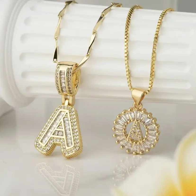 2-Piece Initial Pendant14K Gold Personalized Custom Initial Necklace, Full Sparkling Inlaid Diamond Pendant, Hypoallergenic Anti-Tarnish Clavicle Chain, Luxury Jewelry Gift for Daily Wear, Dating & Anniversary name men stack whimsical proof