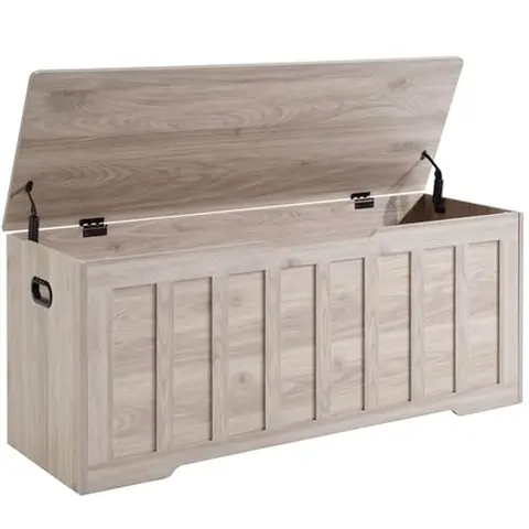 47.2" Large Storage Ottoman Bench with Lid, Wooden Toy Chest Trunk with Soft Close Hinges, End of Bed Footstool Storage Bench for Bedroom, Living Room Furniture, Easy Assembly
