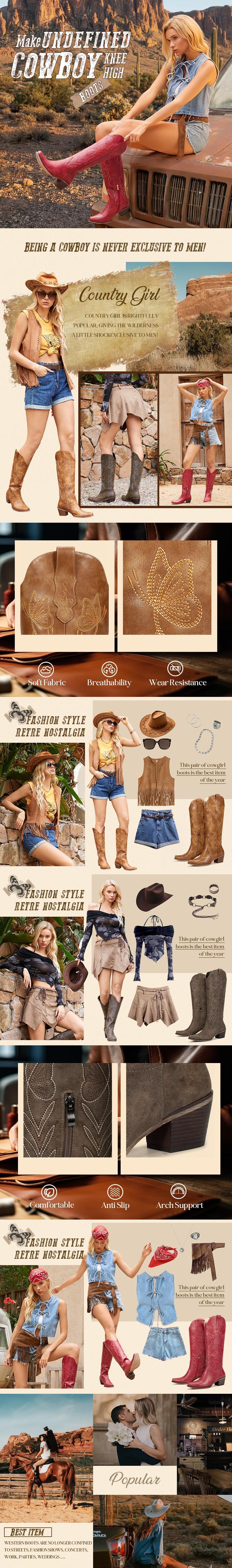 Wetkiss Vintage Western Cowboy Boots with Butterfly Embroidery,Zipper and Chunky Heel for Chic Everyday Look,Women's Shoes,Women's Boots #TikTokShopSpringGlowUp #greenish