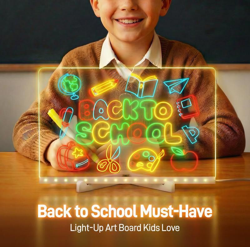 Dohelly Acrylic LED Drawing Board for Kids, Acrylic Dry Erase Light-Up Drawing Board with Stand, Markers & Wipes, Erasable Reusable Board for Kids Learning, Ideal Gift for Birthday Modern LED Lamp for Office School Home