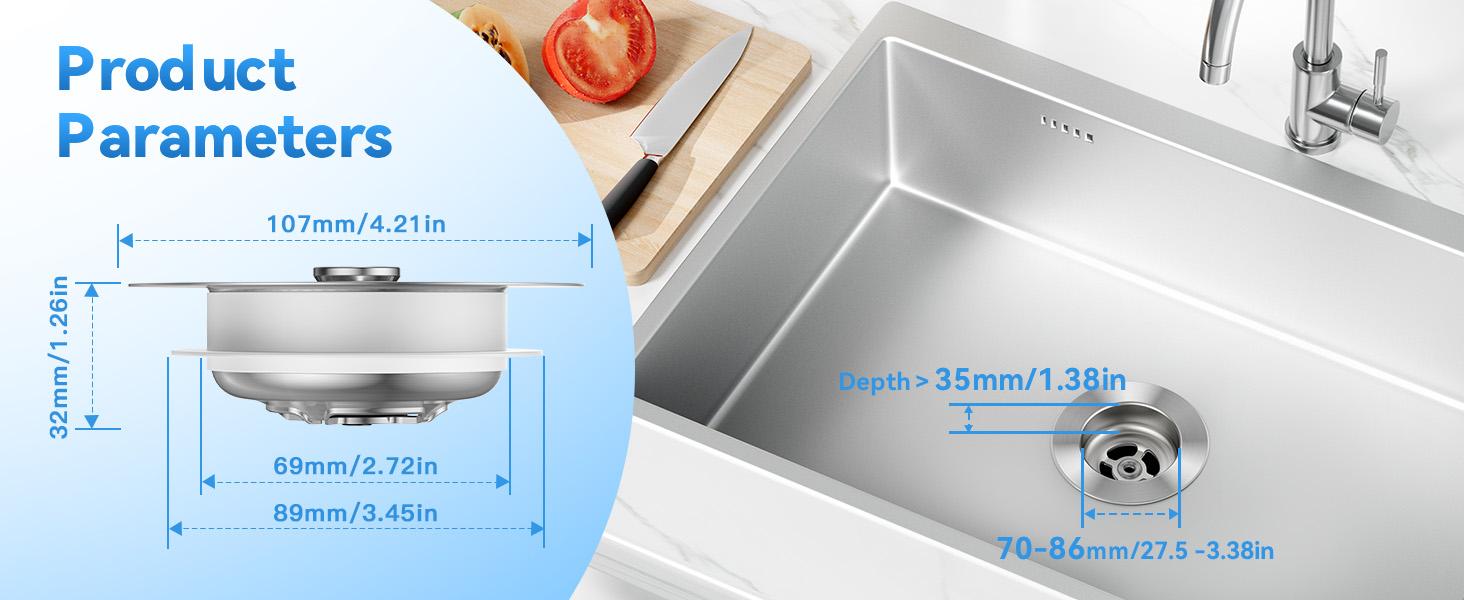 3-in-1 Kitchen Sink Drain Strainer, Stainless Steel Sink Plug, Deodorizing Anti-Clog Basket Strainer for US Standard 3-1/2 Inch Drains （1）