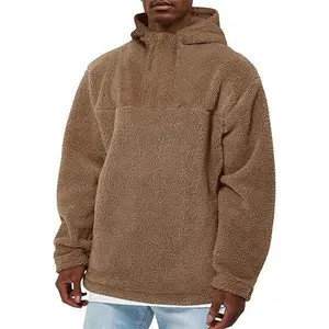 Runcati Men’s Fuzzy Sherpa Hoodies Pullover Quarter Zip Long Sleeve Sweatshirts Fall Winter Outwear Casual Fleece Hooded