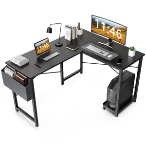 CONCETTA L Shaped Computer Desk with Wooden Desktop CPU Stand Side Bag Reversible