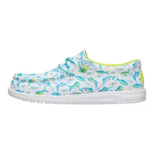 HEYDUDE Wally Bluewater Collection - Comfortable Slip Shoes with Fish Print