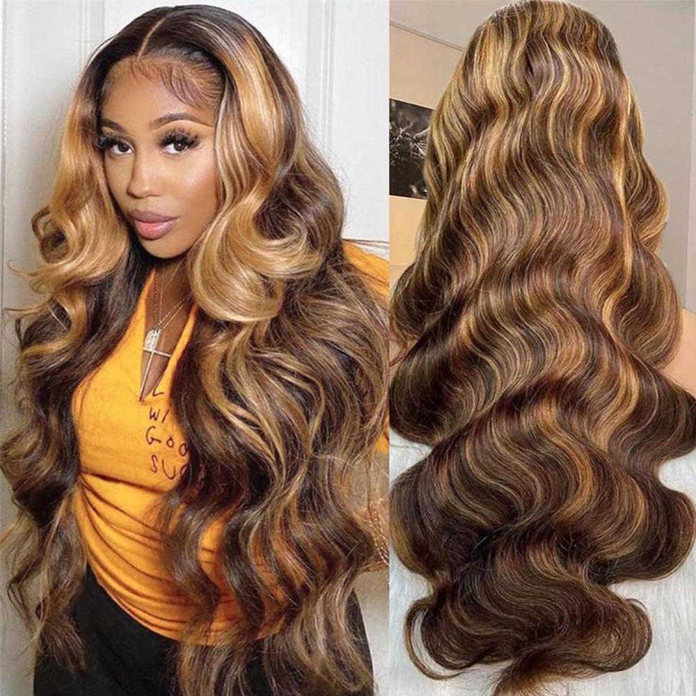 BABOSHOW P4/27 Highlight 180% Density Body Wave Lace Front Wig Human Hair 13x6 HD Transparent Lace Front Wigs Pre Plucked Straight Wig 4# Light Brown Colored Wig Human Hair Wigs Pre Cut 99J Burgundy For Women Can be Dyed & Restyle