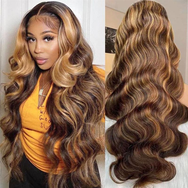 BABOSHOW P4/27 Highlight Body Wave Lace Front Wig Human Hair 13x6 HD Transparent Lace Front Wigs Pre Plucked Straight Wig 180 Density 4# Light Brown Colored Wig Human Hair Wigs Pre Cut 99J Burgundy For Women Can be Dyed & Restyle