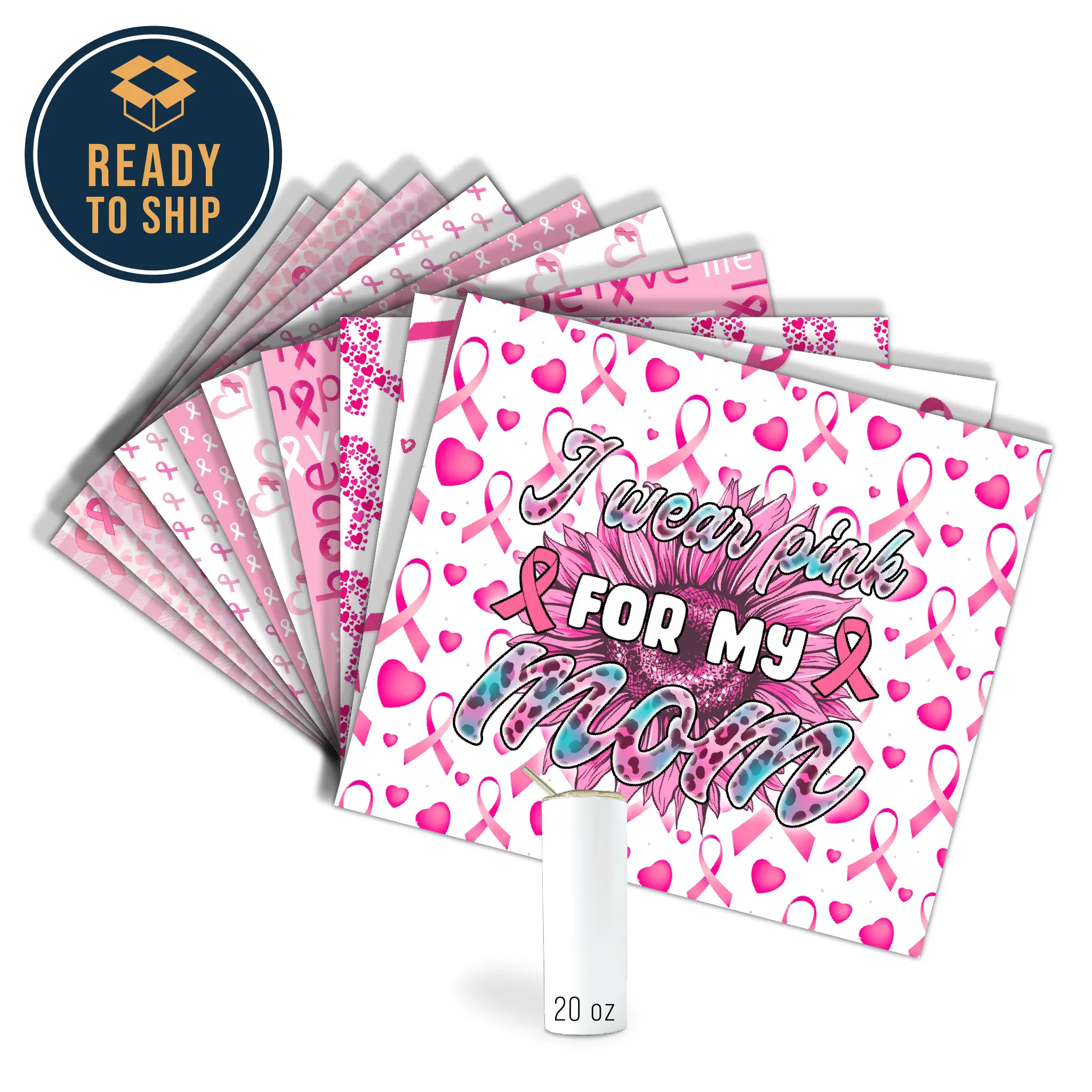 Assorted Ready to Press Sublimation Prints for 20oz Straight Skinny Tumblers (10 Pack) - Breast Cancer Awareness 2