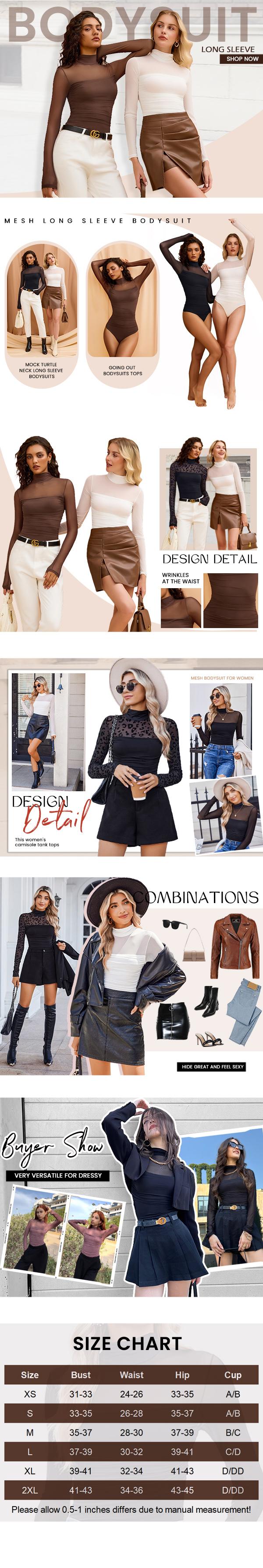 Avidlove Women's Contour Turtleneck Bodysuit - Long Sleeve Mesh Body Sculpting Top | Premium Seamless Leotard for Evening Wear & Trendy Outfits SpringStatements