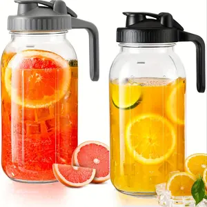 2PCS Heavy-Duty 64oz Glass Mason Jar Pitchers with Lid & Spout – Wide Mouth, BPA-Free Cold Beverage Jug for Juice, Iced Tea & Coffee
