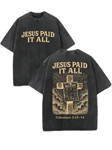 Unisex "Jesus Paid It All" Graphic T-Shirt Vintage Washed Christian Cross & Receipt Design Colossians 2:13-14 Bible Verse Religious Streetwear
