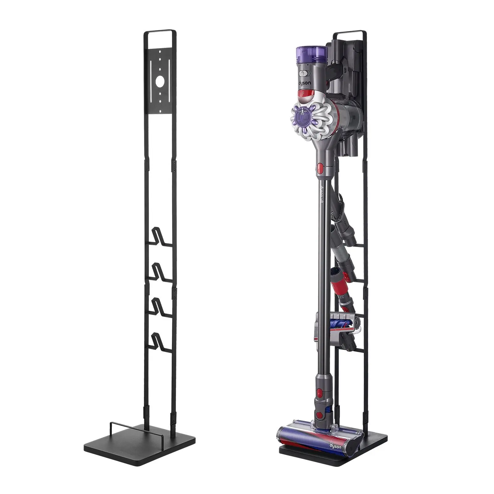 VEVOR Minimalist Steel Vacuum Stand Organiser for Dyson Multi-Models, Sturdy Stable Storage Bracket Holder with 4 Hooks, Ideal for Garage Household Appliance Storage, Fitting