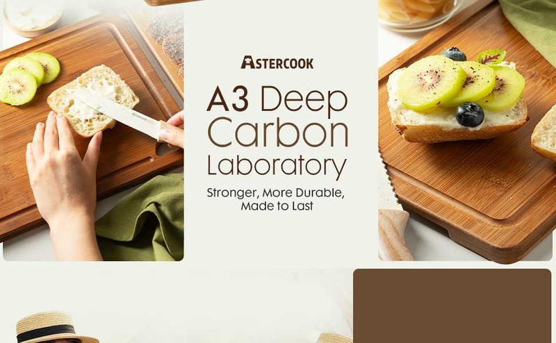 Astercook 4-Piece Bamboo Cutting Board Set with Holder - Food-Grade Charcuterie & Chopping Boards for Meat, Vegetables, Fruits - Durable, Eco-Friendly, 3 Sizes for Kitchen Use