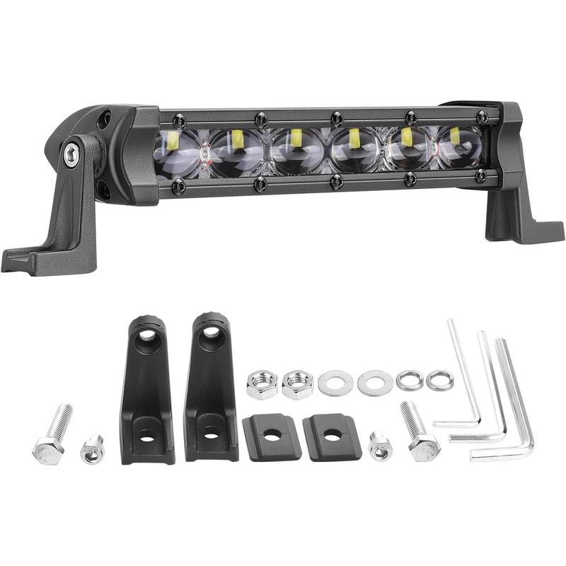 YCHOW-TECH 6-in Slim Profile Single Row LED Light Bar, 1PC 48W 4800lm 12-Volt DC High Output Anti-Glare Flood Unit, Glossy Aluminum Housing, Rain-Resistant Off-Road Gear with Brackets for Trucks