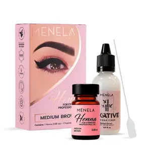 Eyebrow Henna Tint Kit - Medium Brown Brow Color with Bamboo Extract - Natural Look, Easy Application - 2.5g Henna + 15ml Fixer - Ammonia-Free, Vegan, Cruelty-Free