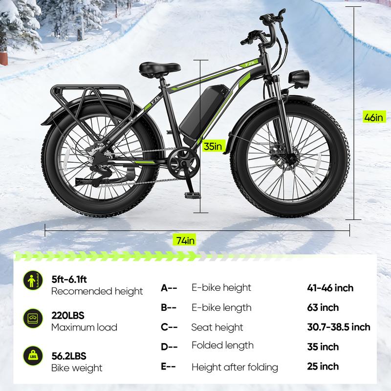 [26"X4" Tire] Electric Cycle Peak 1500W Off Road  Full Suspension 48V 15.6Ah Removable Battery 30-50 Miles Range Dual Seat Fat Tire E Bike with LED Headlight UL 2849 Certified