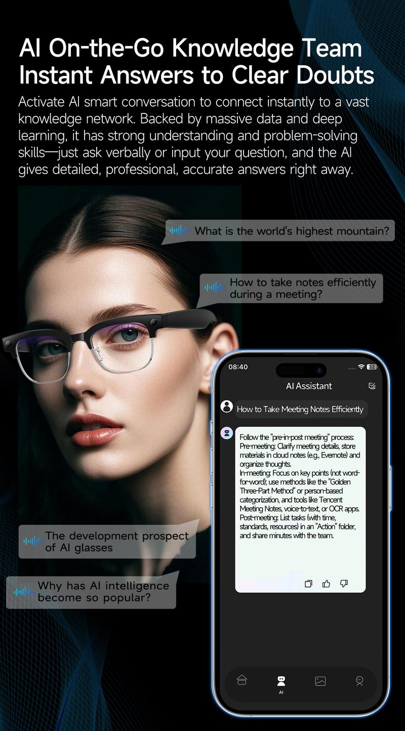 Smart AI Camera Glasses with 8MP Photochromic Lenses ,Button Touch Adjustment for Travel Outdoor Adventures Hands-Free Photography 160+Languages Real-Time Translation Bluetooth Wireless Wearable Video Recording UV Protection ,Valentine's Day gifts