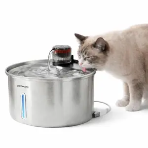 Stainless Steel Cat Water Fountain Premium Ultra-Quiet Pump Automatic Pet Water Dispenser 108oz (3.2L) Mineral Triple Filter (1 Included) Multi-Pet Indoor