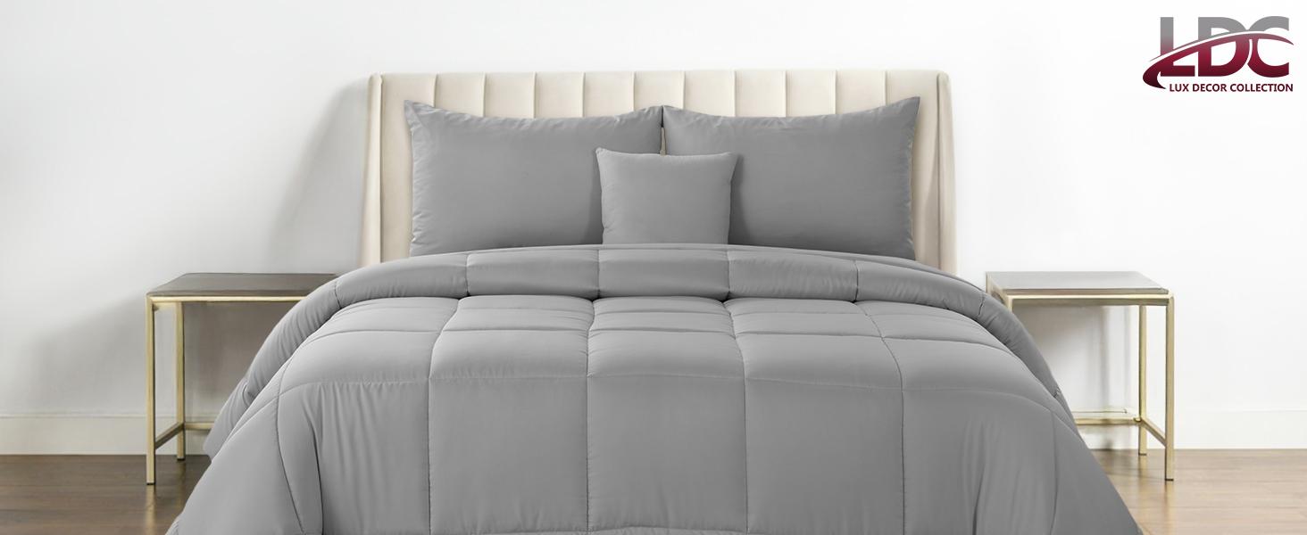 Lux Decor 5 Pc Solid Comforter Set - Polyester Soft Fluffy Comforter- Autumn Lightweight Comforter - All Season Breathable Down Alternative Comforter Set, Duvet Insert All Sizes  -Soft & Durable Bedding Set