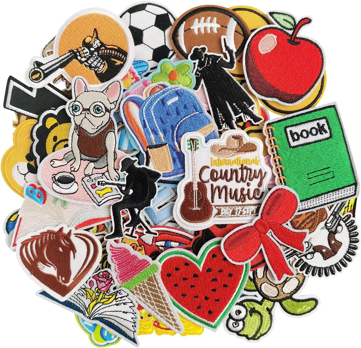 80-Pcs Random Assorted Iron-On Sew-On Embroidery Patches Set - Cute Kids & Drink Appliques Embellishments, Durable & Fade-Resistant Travel-Ready Pack for DIY Fashion, Denim Jackets