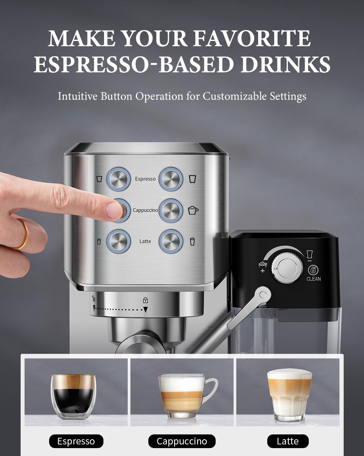 SHARDOR Espresso Coffee Machine Automatic Cappuccino Maker 20 Bar for Home, 6-in-1 Espresso Coffee Maker with Automatic Milk Frother for Cappuccino & Latte, 34 Oz Removable Water Tank, 1350W, Stainless Steel