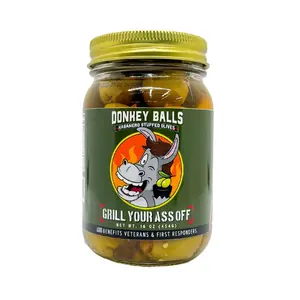 Grill Your Ass Off Donkey Balls - Spicy Habanero Stuffed Olives for Martinis & Charcuterie - Gourmet BBQ Snack - 16oz