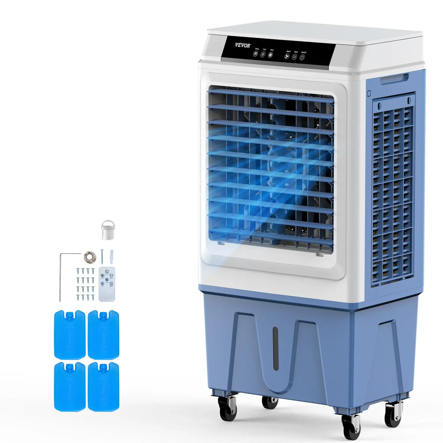 【Summerfinds】VEVOR Evaporative Air Cooler, 3100 CFM with 9 Gallon Water Tank Swamp Cooler, Portable Cooling Fan with Remote Control, 12H Timer, 4 Ice Boxes, Quiet Operation, 3 Wind Speeds for Outdoor Indoor Use