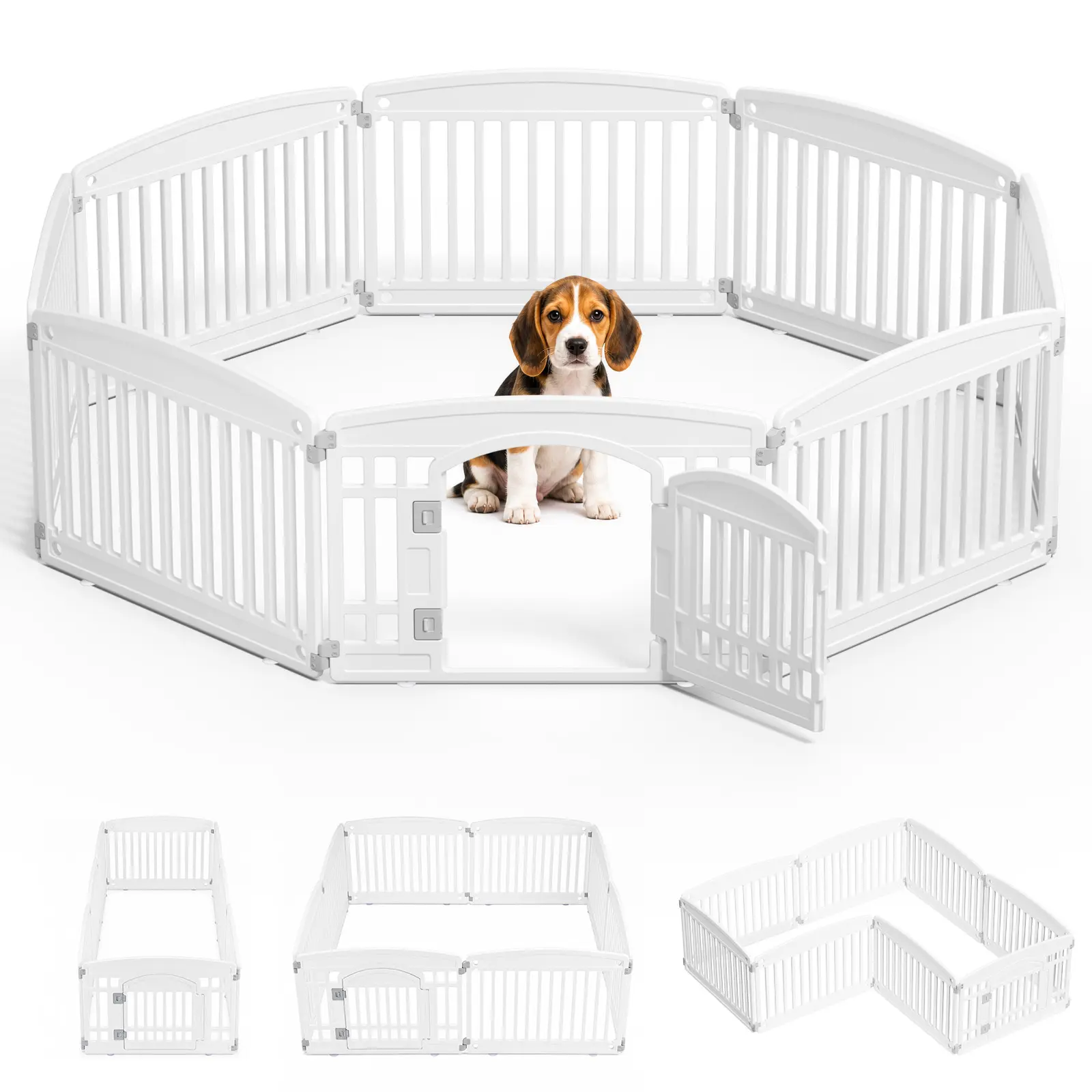 Sweetcrispy Indoor Puppy-Proof Dog Playpen with Door - Portable Puppy Fence, Fast Snap Assembly, Durable Plastic Resists Daily Wear, 61x61in Room to Move, Floor-Safe Feet, Secure Enclosure for Small Dogs