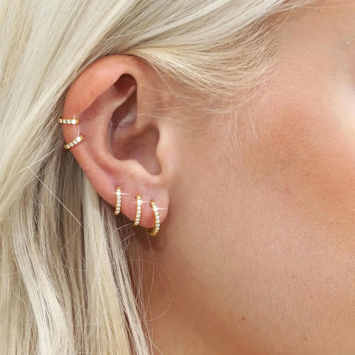 Dearmay 5 Pairs Hoop Earring Sets for Women 14K Gold Plated Earring Stacks Small Earrings Hypoallergenic Waterproof Multiple Cartilage Earring Jewelry Gifts for Girls